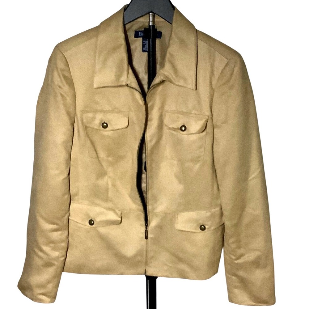 Evan Picone Beige Career Blazer Jacket Zip Front Pockets Size 12 Classic